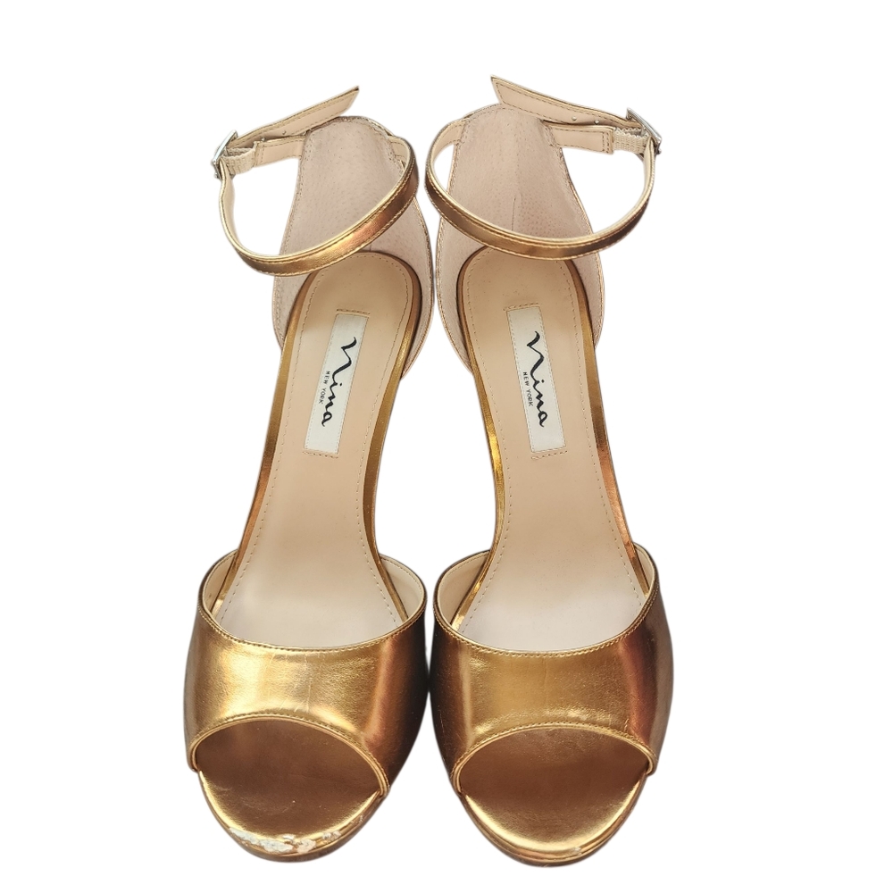 Nina Famia Platform Sandals In Metallic Gold. Sz. 8.5 - Picture 4 of 8